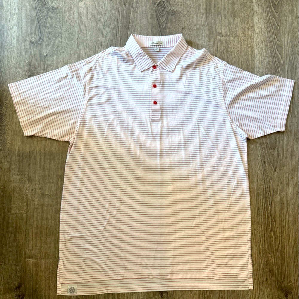 Peter Millar short sleeve polo golf shirt white with pink stripes size XXL